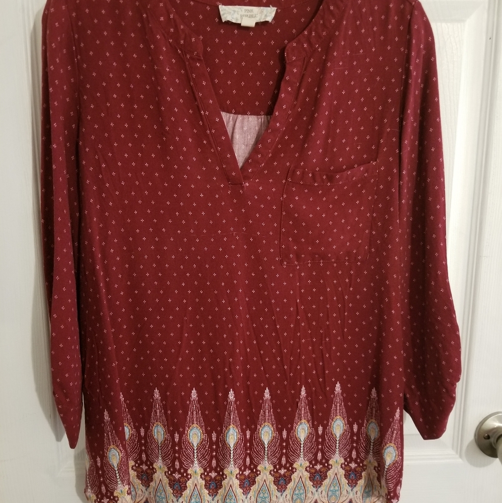 Pink Republic high-low blouse; 100% Rayon; Large; Multi-Colored;